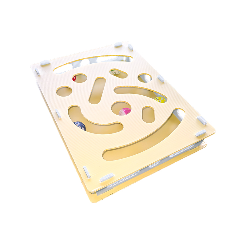 Einfaches Spielzeug für Katzenbetten. Umweltfreundliche, einstöckige Katzen- und Hundehütte aus hohlen Brettern (blau).